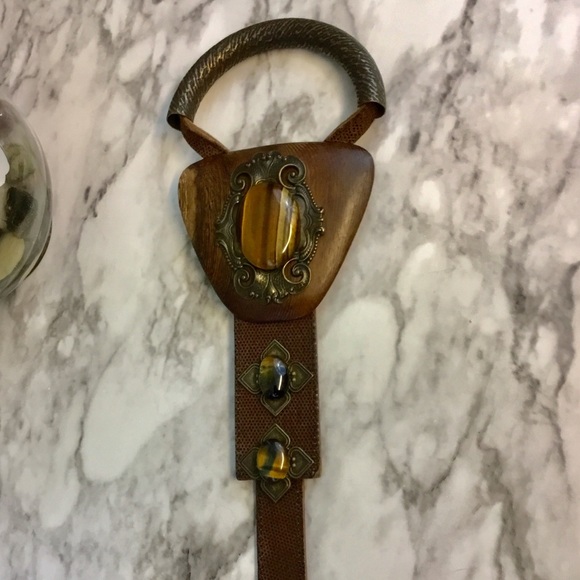Vtg Beautiful Metallic Wooden Tigers Eye Hook Belt main image 4